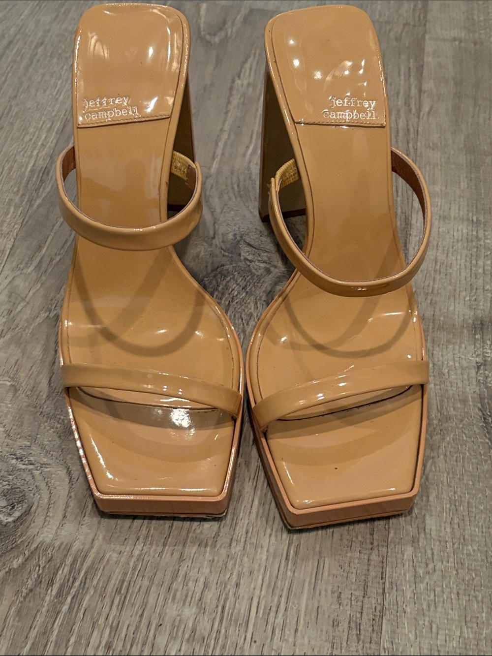 Jeffrey Campbell Tan Patent Square-Toe Heels